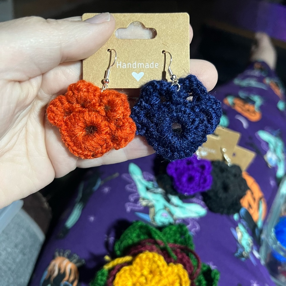 Crochet Auburn Football Color Paw Print Earrings Handmade